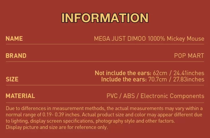 MEGA JUST DIMOO 1000% Mickey Mouse MEGA JUST DIMOO 1000% Mickey Mouse