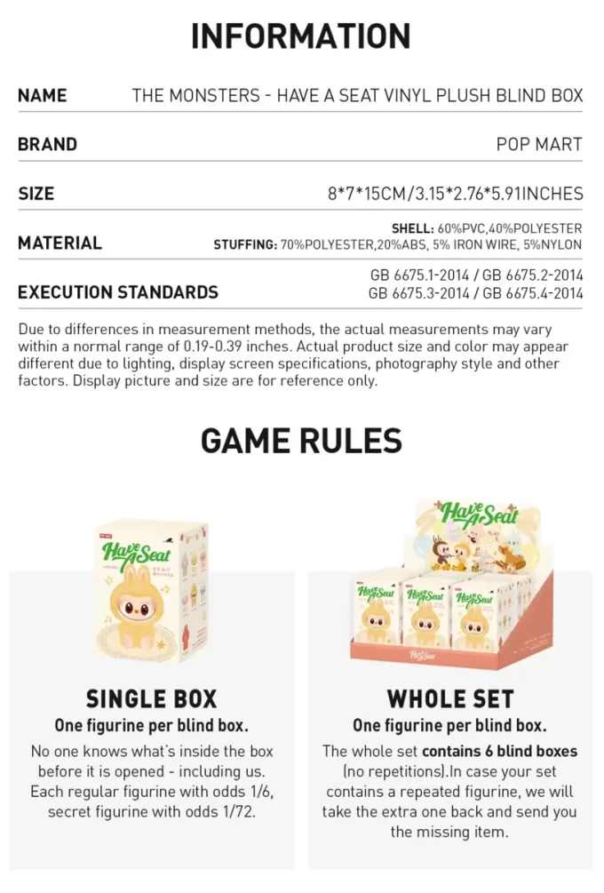 THE MONSTERS – Have A Seat Vinyl Plush Blind Box